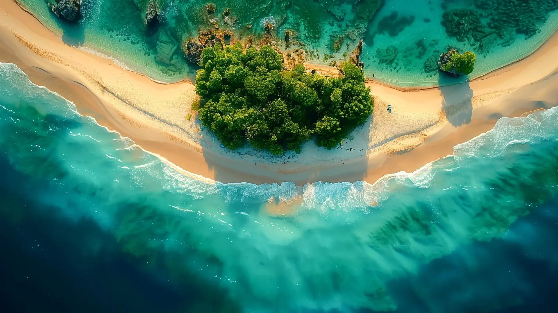 Aerial view of a tropical island coastline in Sri Lanka